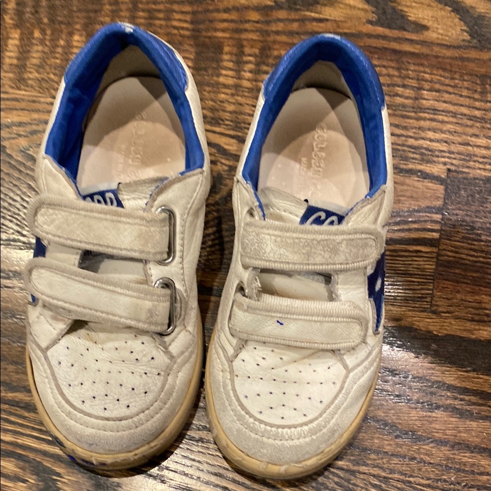 Golden Goose White and Blue Velcro Sneakers kids